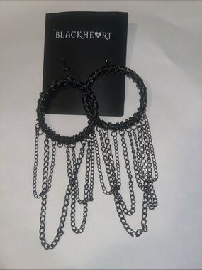 Blackheart Gunmetal Chain Fringe Hoop Earrings